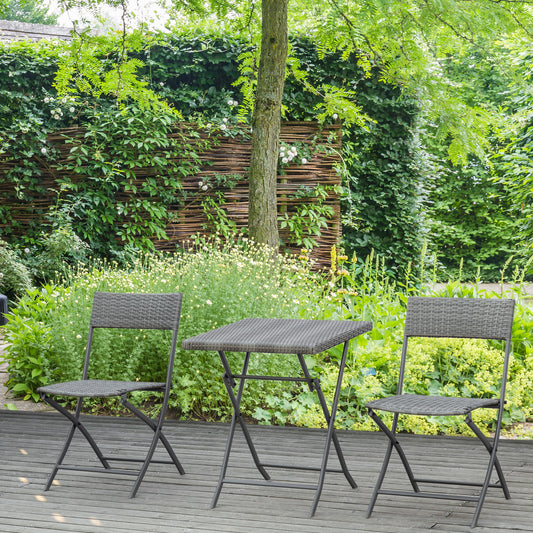 Outsunny Polyrattan Bistroset für 2 Personen Sitzgruppe Rattan Gartenmöbel Set Garnitur Grau