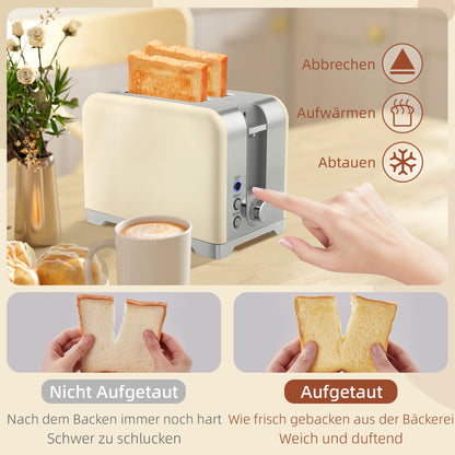 HOMCOM Wasserkocher- und Toaster-Set, 2200W, 7 Bräunungsstufen, versch. Funktionen, Creme