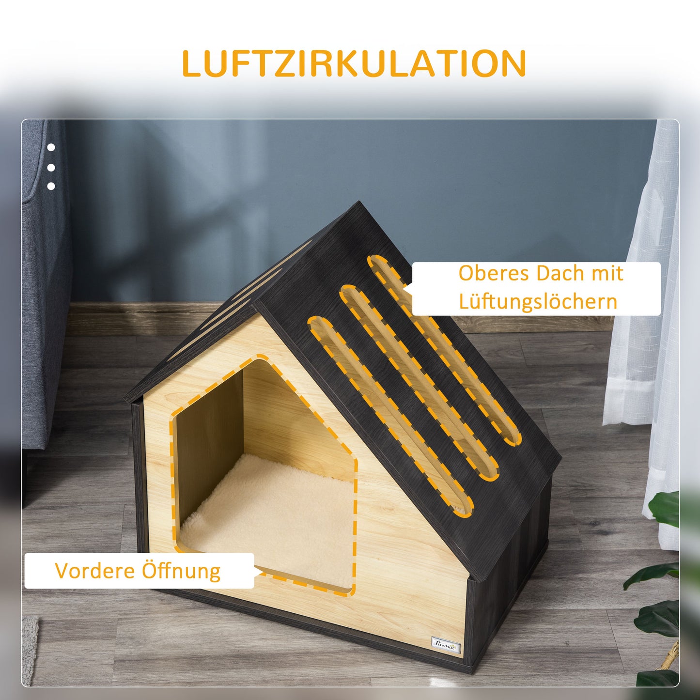 Pawhut Hundehütte Indoor Hundehöhle mit Kissen Hundehaus Hundehöhle mit schrägem Dach Katzenhaus för små Hunde bis 8 kg 60 x 40 x 59,2 cm, Braun