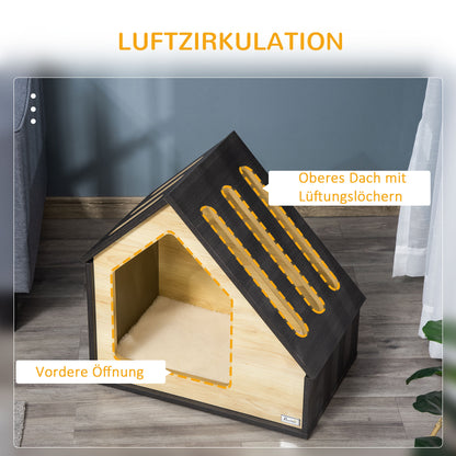 Pawhut Hundehütte Indoor Hundehöhle mit Kissen Hundehaus Hundehöhle mit schrägem Dach Katzenhaus för små Hunde bis 8 kg 60 x 40 x 59,2 cm, Braun