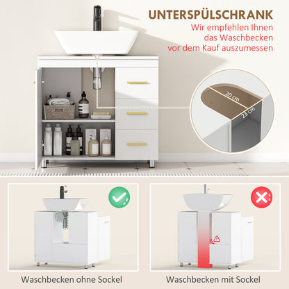 HOMCOM Badezimmer-Unterschrank, 3-stufiges Design, MDF, Spanplatte, Weiß