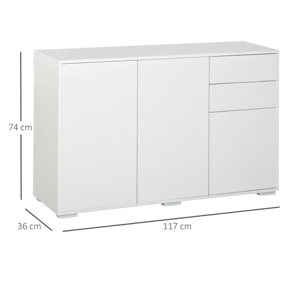 HOMCOM Sideboard Kommode Anrichte, 2 Schubladen, Push-Click, 117 cm x 36 cm x 74 cm, Weiß