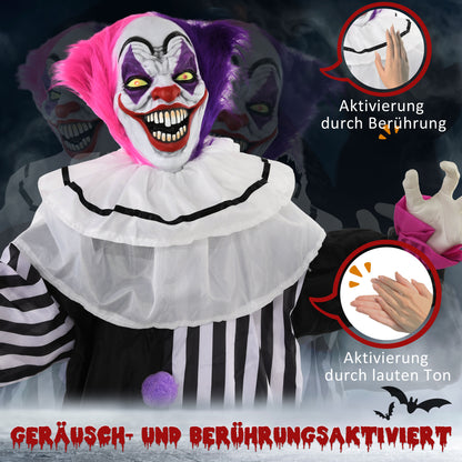 HOMCOM Grusel-Clown Halloween-Dekoration, beweglich, Lach-Funktion, Pink+Lila