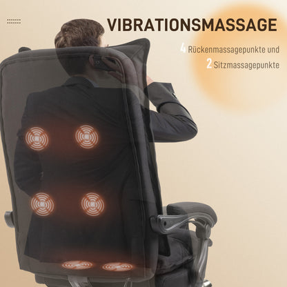 Vinsetto Bürostuhl med Massagefunktion, Ergonomischer Schreibtischstuhl med Liege- &amp; Drehfunktion, med Fußstütze, Schwarz