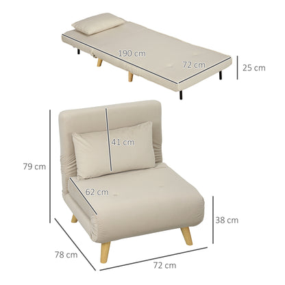 HOMCOM Klappsessel mit Bettfunktion, Klappbarer Relaxsessel in Samtoptik, Verstellbare Lehne, bis 120 kg belastbar, Beige