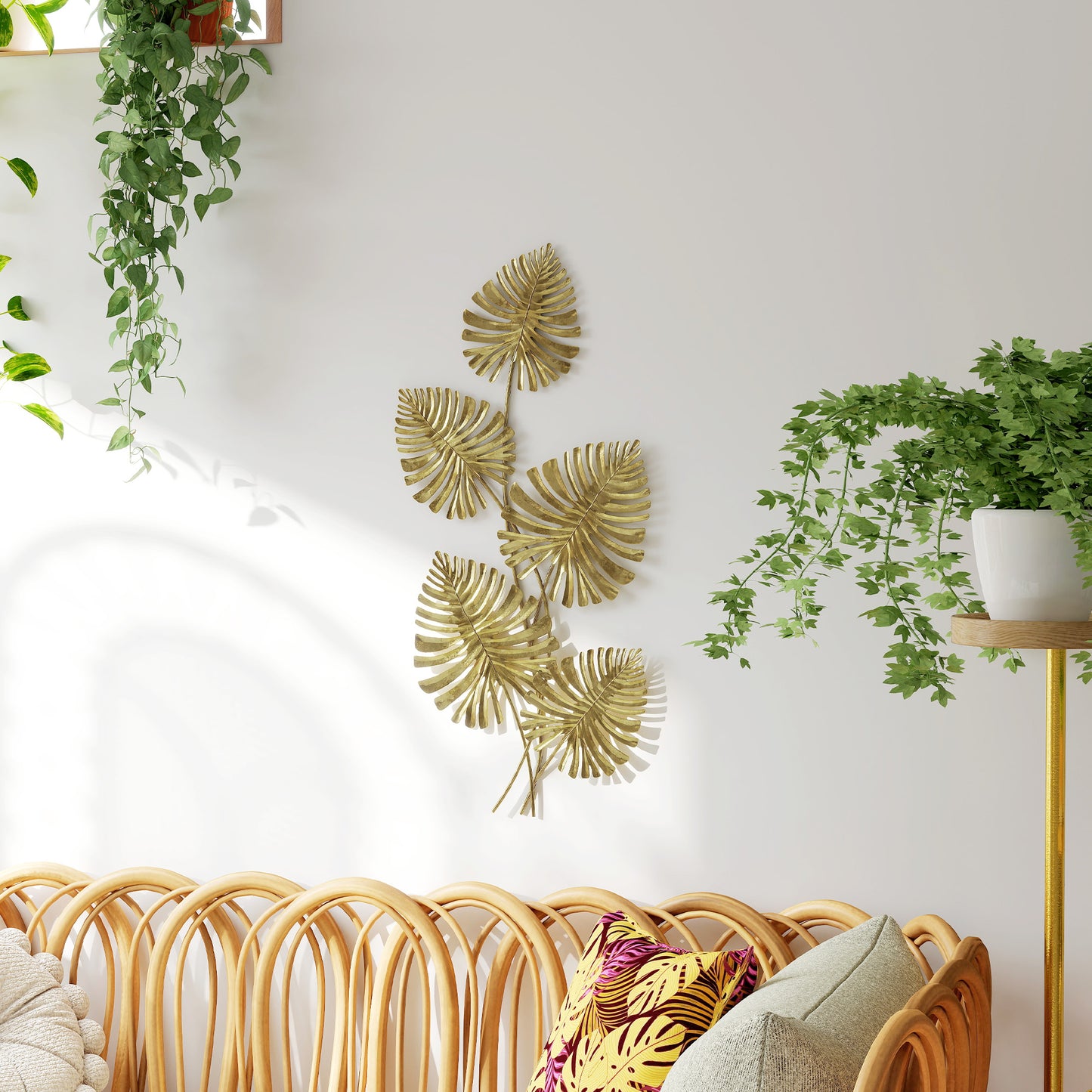 HOMCOM Wanddekor-Set aus Metall, lackierte Oberfläche, Blatt-Form, Goldfarben