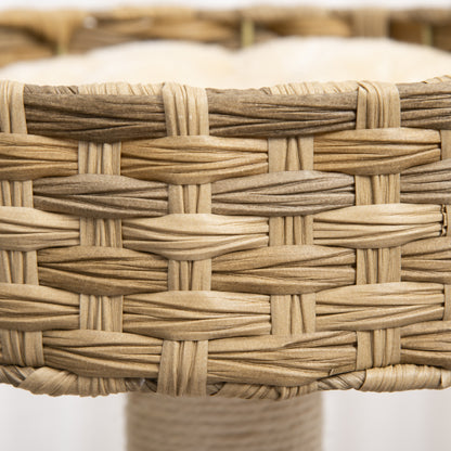 PawHut Kratzbaum Rattan 95 cm Höhe 3-Stufiger Katzenbaum mit Platform, Katzenbett, Kletterbaum mit Katzenhöhle Sisalstämmen Spielbälle Katzenmöbel Sisal Natur+Beige