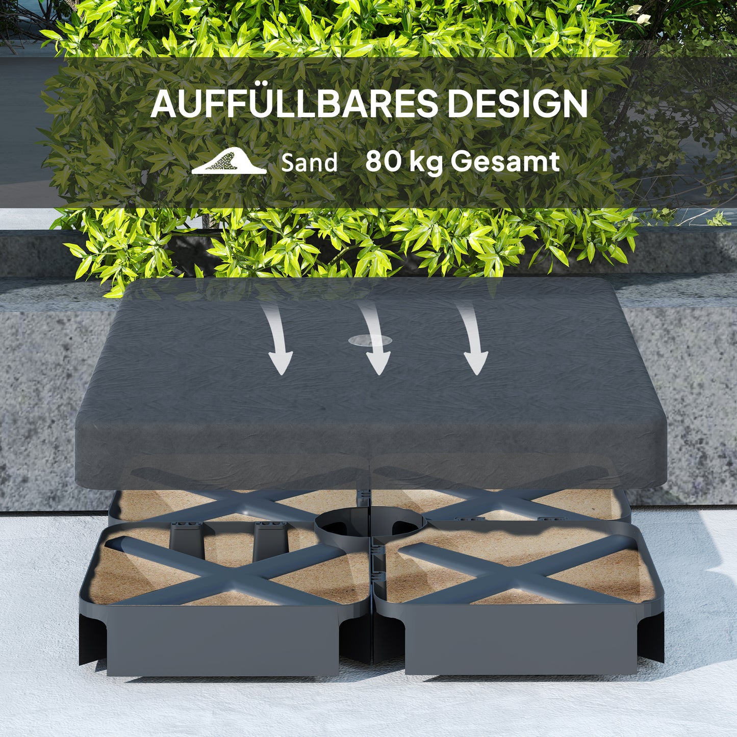 Outsunny Basisgewichte für Sonnenschirmständer, Wasserdicht, mit Sand befüllbar, Kunststoff, 89L x 89B x 10,5H cm, Schwarz