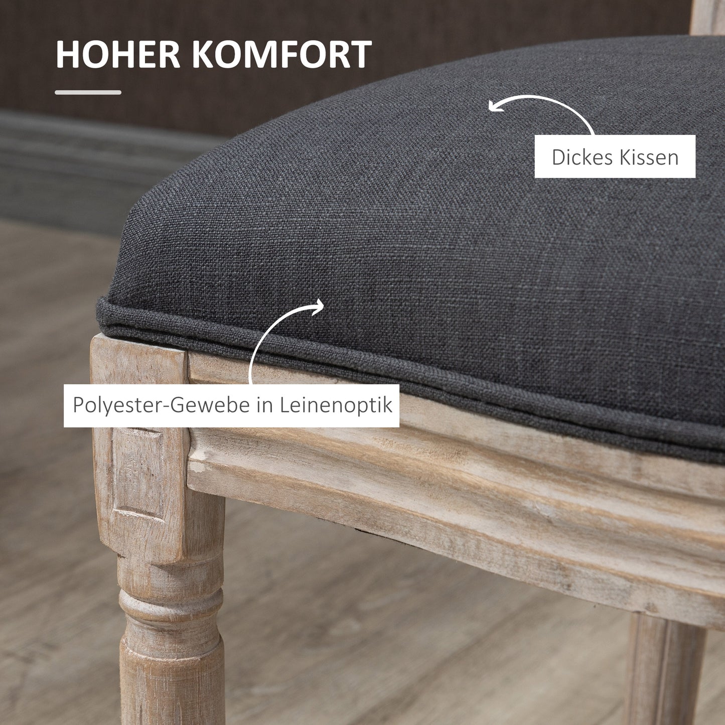 HOMCOM Küchenstühle im 2er-Set, weich gepolstert, Vintage-Design, Rattanoptik, Grau