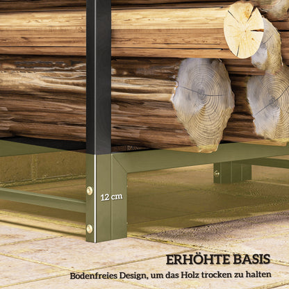 Outsunny Feuerholzgestell, zwei Abschnitte, rostfreier Stahlrahmen, bis 200 kg, 123 x 32 x 115 cm, Schwarz