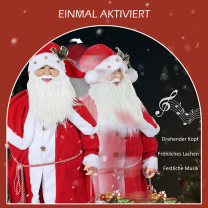 HOMCOM Weihnachtsmannfigur, beweglich, mit Geräuschsensor, Lachen & Musik, 140 cm, Rot