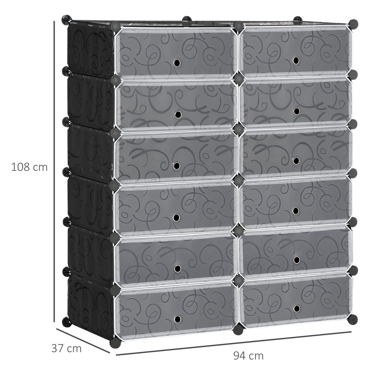 HOMCOM Schuhregal, 12 Aufbewahrungsboxen für 24 Paar Schuhe, Kunststoff, Schwarz+Weiß