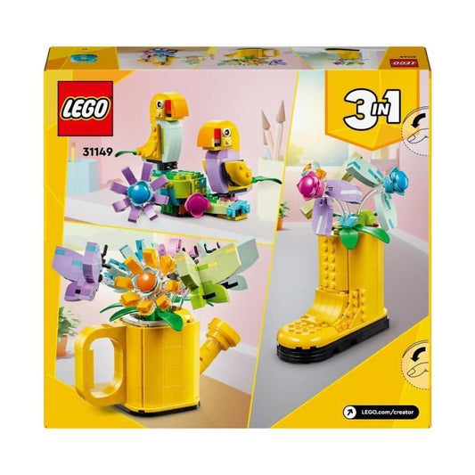 LEGO 31149 Creator 3in1 Flowers in the Watering Can, Children's Toy, with Watering Can, Bouquet of Flowers and 2 Birds