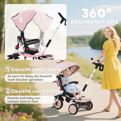 AIYAPLAY Kinderdreirad, 6-in-1 Buggy für Kleinkinder, mit Schiebegriff, verstellbarer Sitz, faltbares Design, Sicherheitsnetz