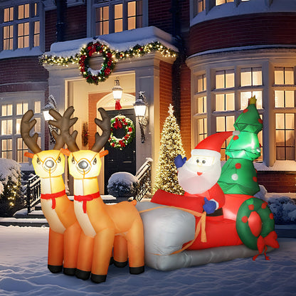 Outsunny Aufblasbare Weihnachtsdekoration, Weihnachtsmann in Rentierschlitten, Polyesterstoff, LED-Lichter, Bunt