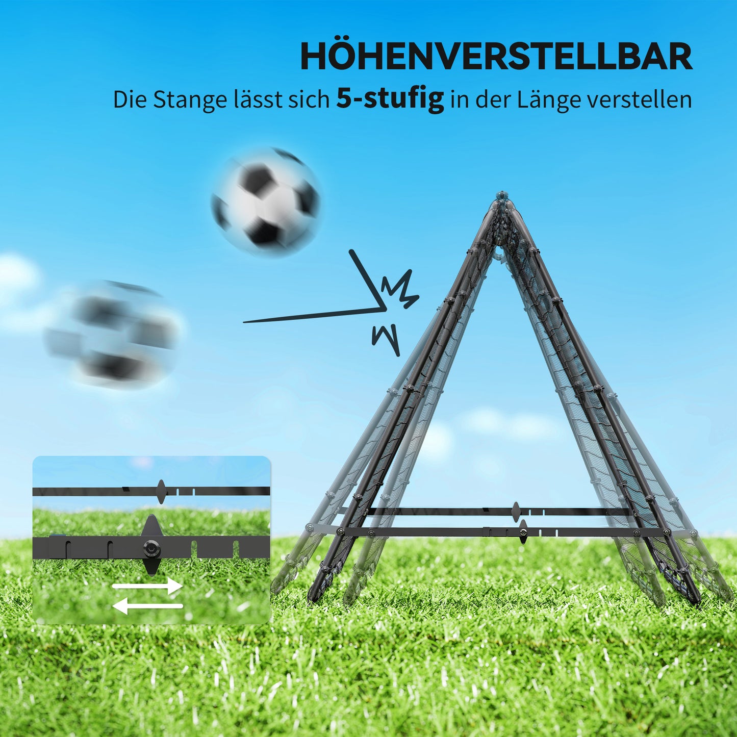 HOMCOM Fußballtor, verstellbar, klappbar, Metallrahmen, 100 x 68-95 cm, Schwarz