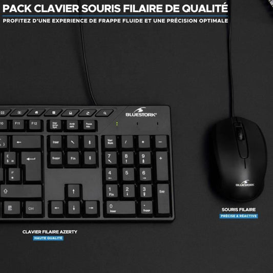 Keyboard Mouse Pack - BLUESTORK - MEDIA OFFICE - Wired - Azerty - Windows Compatible - Black