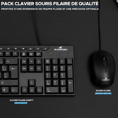 Keyboard Mouse Pack - BLUESTORK - MEDIA OFFICE - Wired - Azerty - Windows Compatible - Black