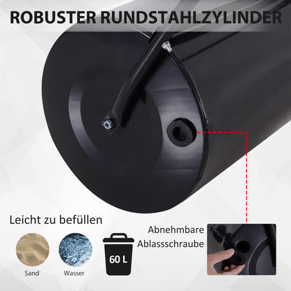 Outsunny Rasenwalze mit U-Griff, Gartenwalze, Gartenrolle, 40 cm Durchmesser, 60 L Wasser-/Sandfüllung, Metall, Schwarz 57 x 40 x 123 cm