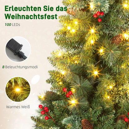 HOMCOM Künstlicher Weihnachtsbaum 120 cm Tannenbaum künstlich mit 100 LED Beleuchtung, 8 Modi, 214 Spitzen