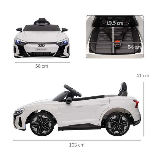 HOMCOM Kinder-Elektroauto Audi RS e-tron GT mit Sicherheitsgurt, Fernbedienung, Scheinwerfern, Musikfunktion, weiß, 103 x 58 x 41cm