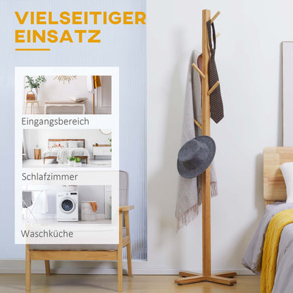 HOMCOM Garderobe Kleiderständer Hutständer, 8 Haken, 49,5 cm x 49,5 cm x 178 cm, Natur