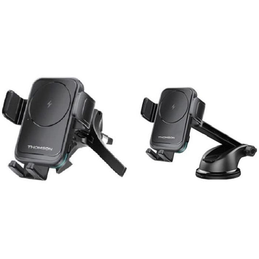 Phone holder - THOMSON - With induction charger - Two mounting systems: on ventilation grille and by suction cup