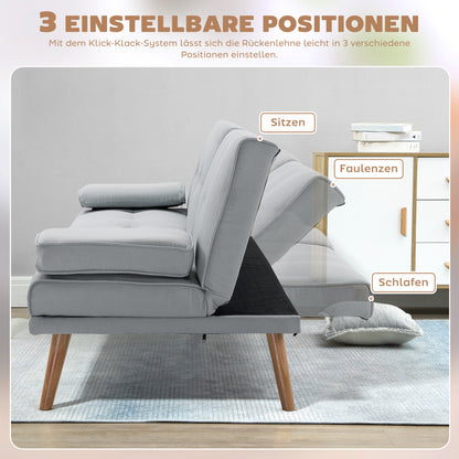 HOMCOM Schlafsofa, 3-Sitzer-Sofa, Bettsofa mit Klappbarem Tisch, Stoffsofa mit Leinenoptik, Schlafcouch mit Becherhalter, im Skandi-Design, bis 250 kg Belastbar, Hellgrau