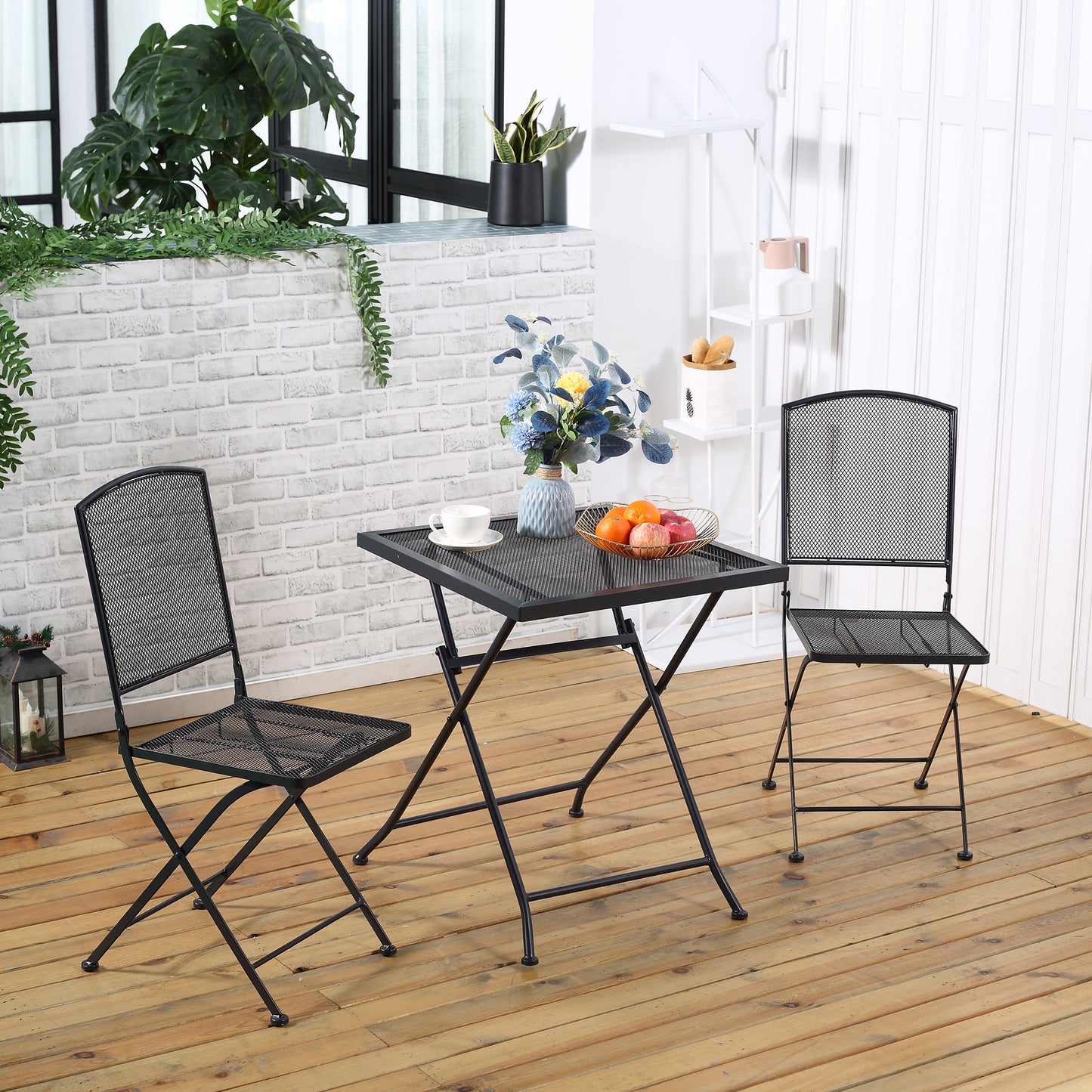 Outsunny Garten Sitzgruppe für 2 Personen Bistro-Set Garnitur 1 Tisch+2 faltbare Stühle für Terrasse Balkon Metall Grau