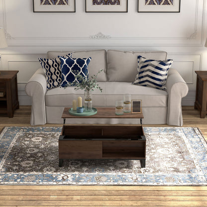 HOMCOM Beistelltisch mit Hebefunktion, verstecktes Staufach, Walsnussholzoptik, Stahlrahmen, 102 x 58 x 35,5 cm