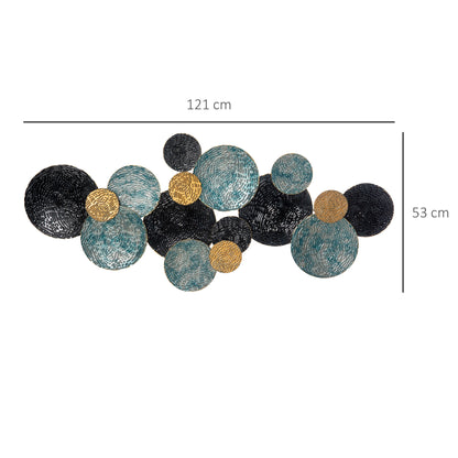 HOMCOM 3D-Wanddekoration mit Kreisen 121 cm x 4 cm x 53 cm Metall Blau + Schwarz