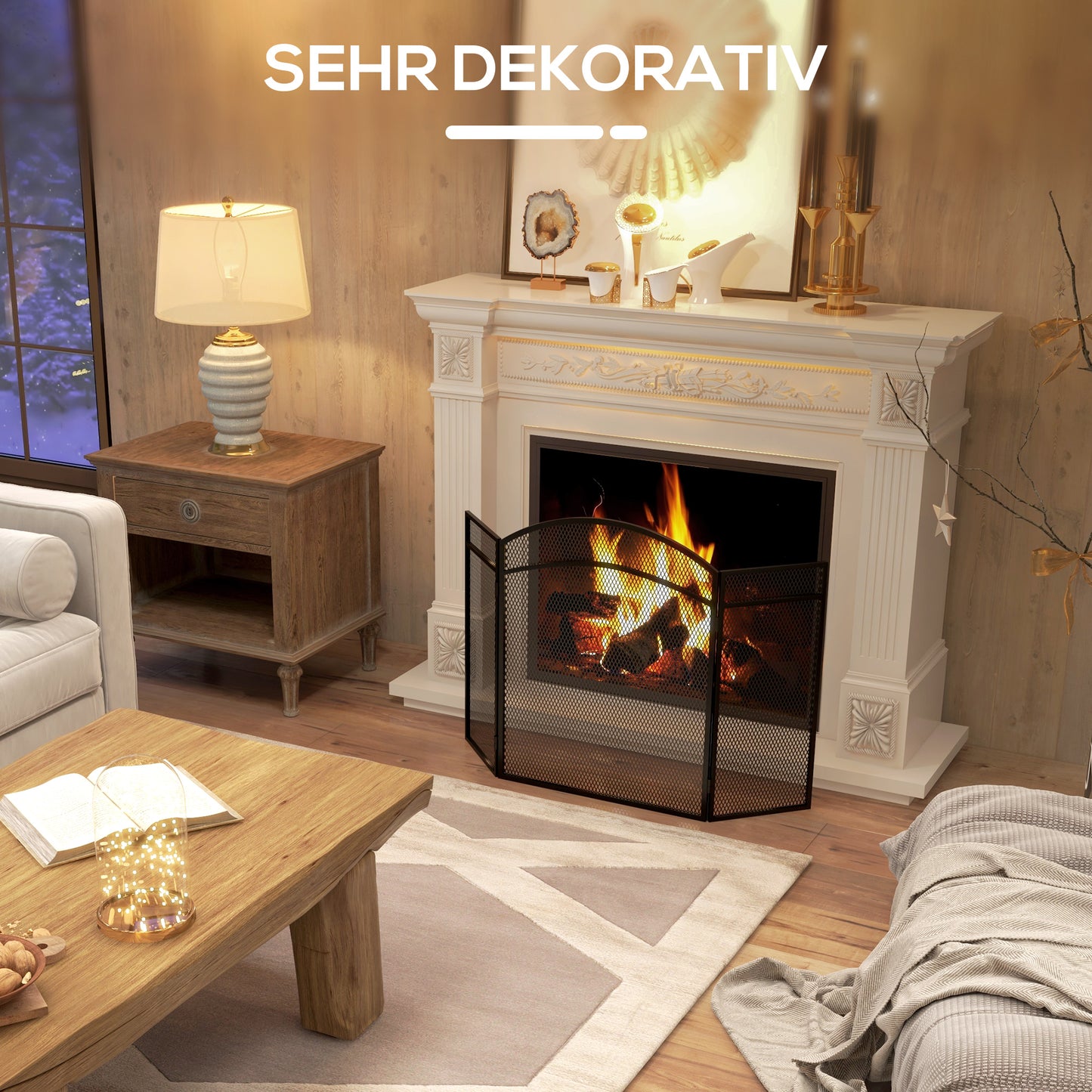 HOMCOM Funkenschutz für Kamine, eleganter Funkenfänger, faltbar, beschichtet, Schwarz, 96 x 60 cm