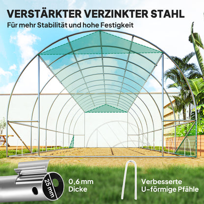 Outsunny Polytunnel Gewächshaus mit Kunststoff-Abdeckung und Stahlrahmen, begehbares Gewächshauszelt mit Rolltüren, Grün