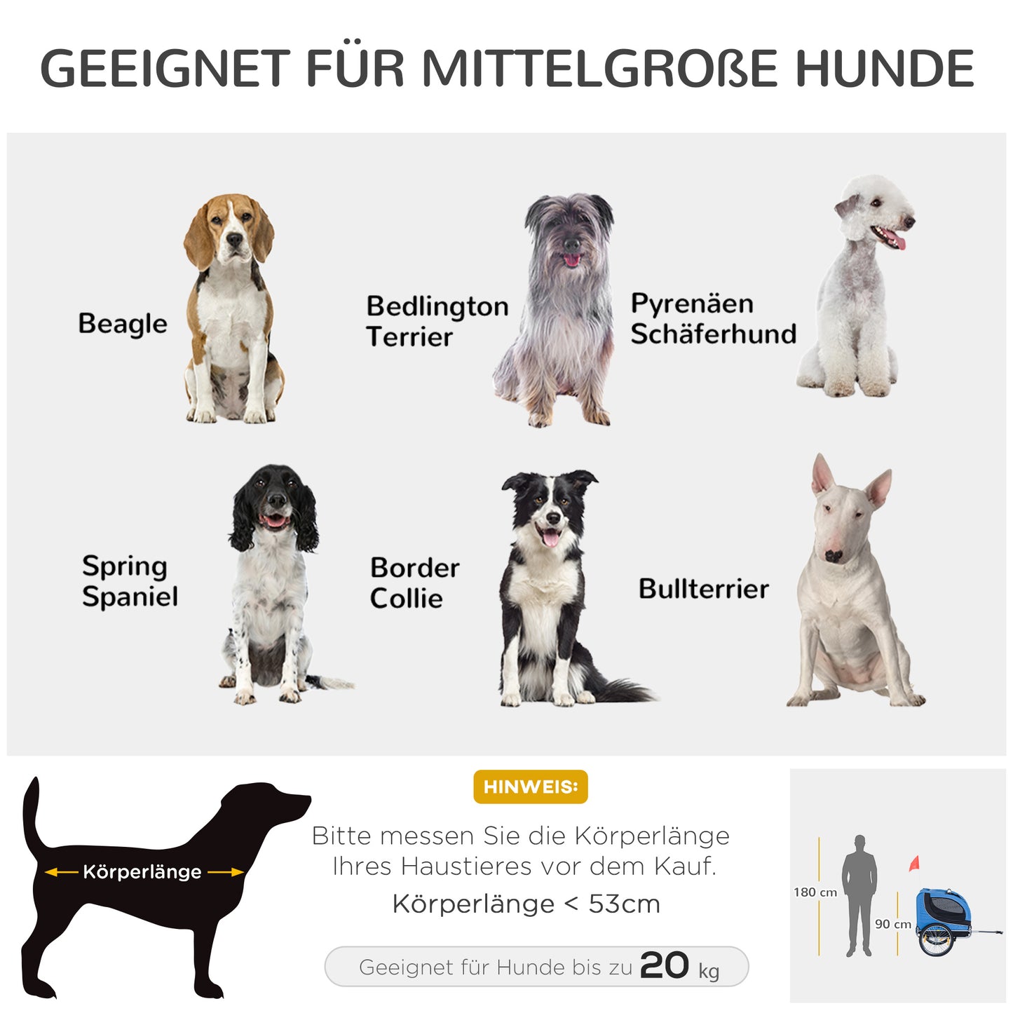 PawHut Fahrradanhänger bis 20kg Universalkupplung Sicherheitsanker Reflektor Stahl Blau+Schwarz