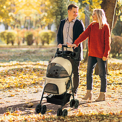 PawHut Hundewagen Hundebuggy, klappbar, 2 Sicherheitsleinen, 2 Becherhalter, 67 x 45 x 96 cm, Khaki