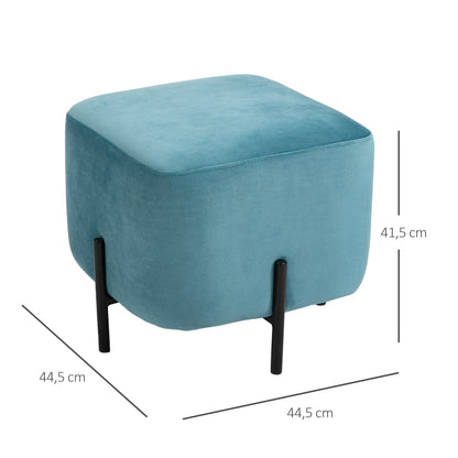 HOMCOM Fußhocker Fußstütze gepolstert Polyester Stahl Schaumstoff Türkis 44,5 x 44,5 x 41,5 cm