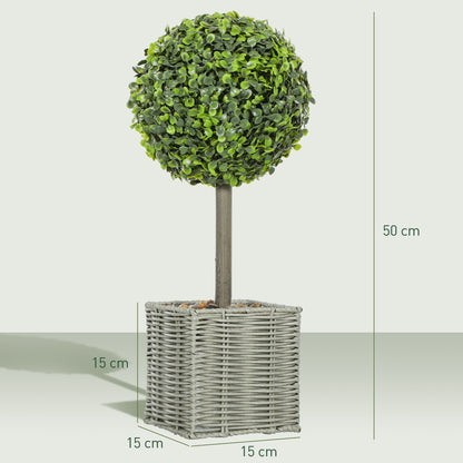 HOMCOM 2er-Set künstliche Pflanzen, UV-beständige Kunstbäume im Topf, für drinnen und draußen geeignet, Kunststoff, Zement, Grün