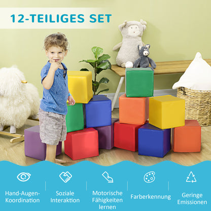 HOMCOM 12 TLG. Schaumstoff Bausteine Kinder Softbausteine Riesenbausteine Bauspielzeug für 1-3 Jahre alt Kinder Bausteinset Rot+Gelb