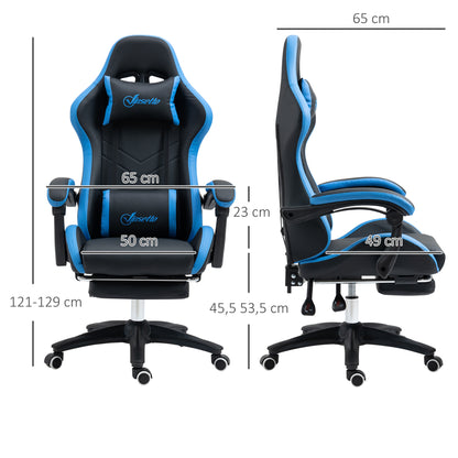 Vinsetto Bürostuhl, Gamingstuhl, 1 Kopfstütze, 1 Lendenstütze, Blau + Schwarz