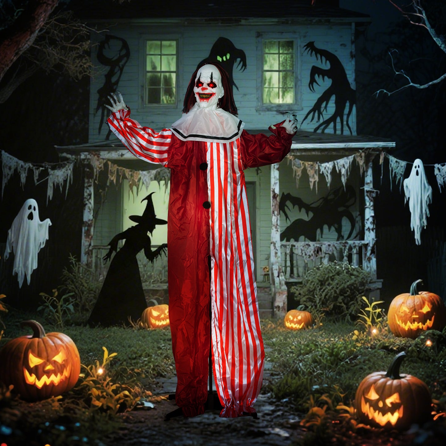 Outsunny 165 cm Halloween Dekoration Halloween Clown mit LED-Lichter, Soundfunktion Körper-Effekt