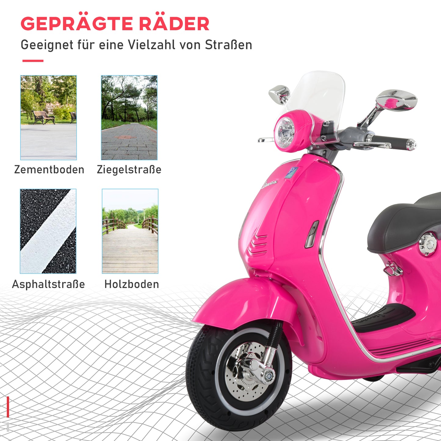 HOMCOM Elektro-Motorrad für Kinder mit MP3-Musik, Scheinwerfern, 3-6 Jahre, Kunstleder, Metall, 108 x 49 x 75 cm, Rosa