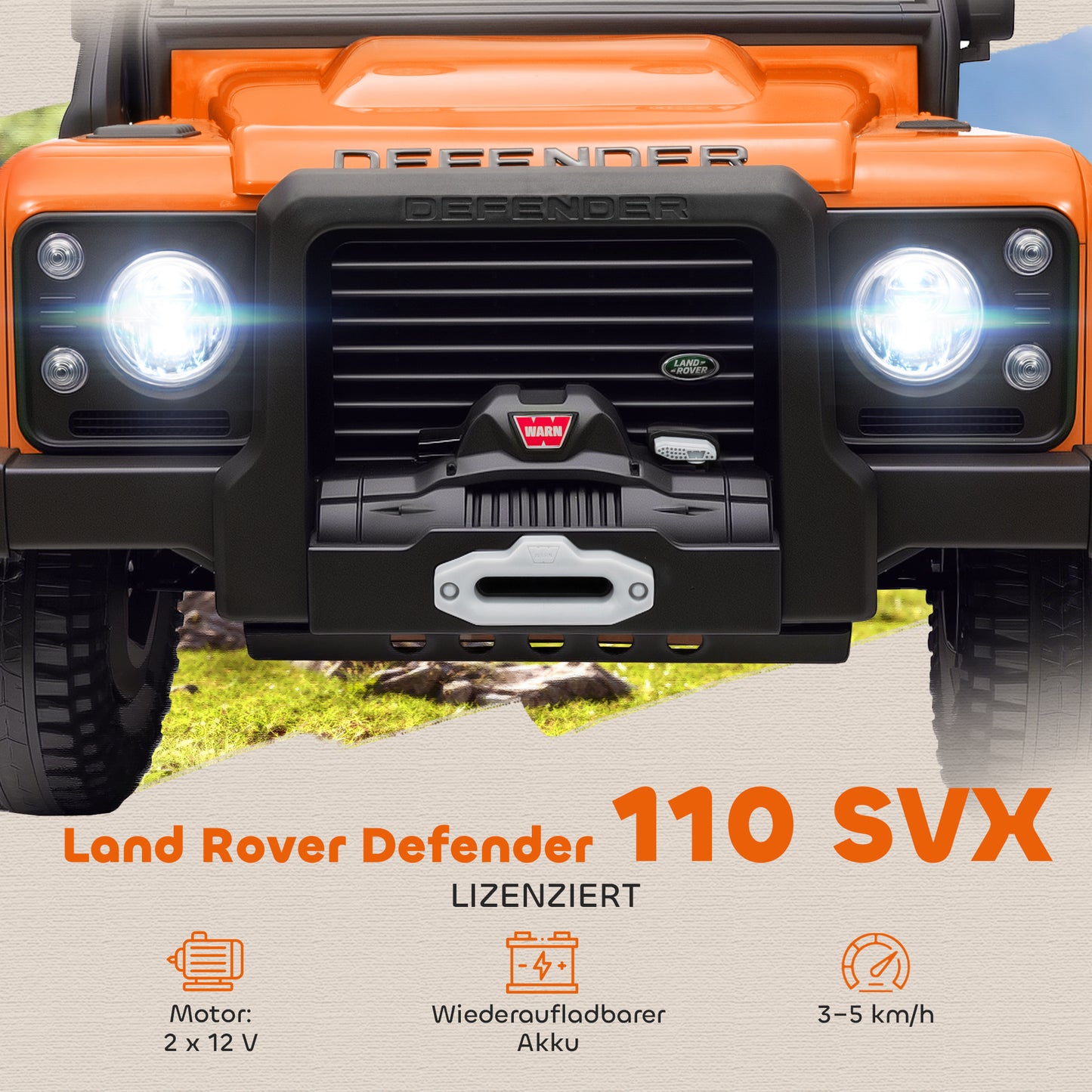 AIYAPLAY Kinder-Elektroauto, 12V Batterie-Betrieb, Fernbedienung, Musik-Funktion, Hupe, LED-Lichter, Orange