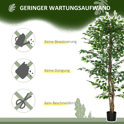 HOMCOM Künstlicher Ficus-Baum, realistisch, pflegeleicht, inkl. Topf, 180 cm hoch, Grün