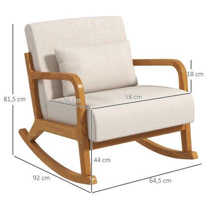 HOMCOM Schaukelstuhl im Retrodesign, Gummibaumholz, 64,5 cm x 92 cm x 81, 5 cm, Beige + Braun