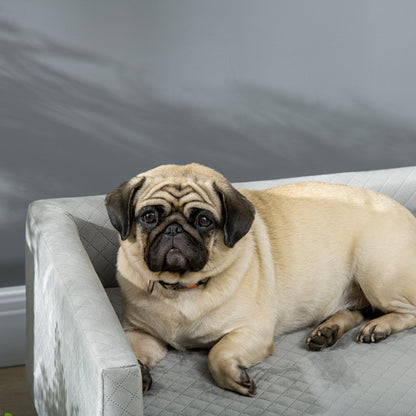 PawHut Hundesofa mit Holzbeinen Hundebett Haustiersofa Hundematte für kleine Hunde bis zu 8 kg Samt-Touch Grau 64 x 45 x 36 cm