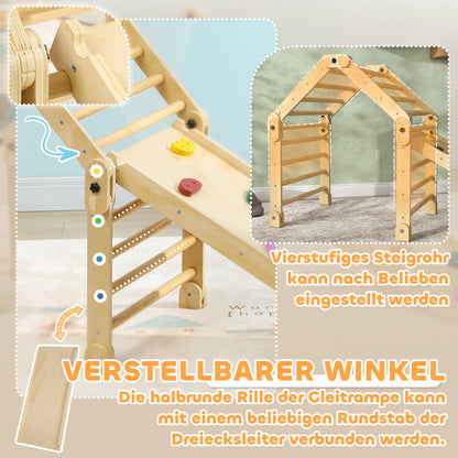 AIYAPLAY Klettergerüst 3-in-1, faltbar, Leiter & Rutsche/Kletterwand, Holz, für Kinder 1,5-4 Jahre