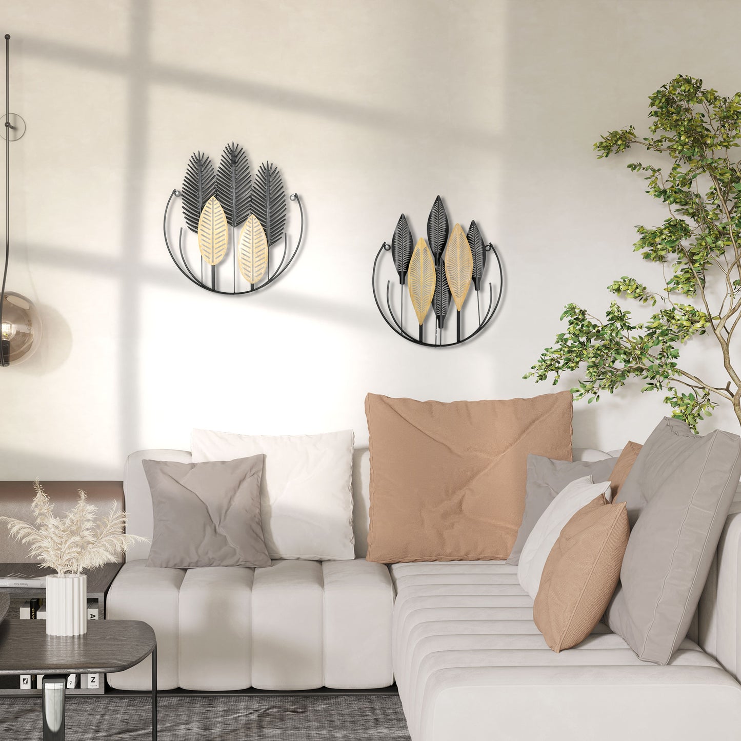 HOMCOM 3D -Wandbilder 2er-Set Moderne Wanddekoration Metall Natur + Schwarz