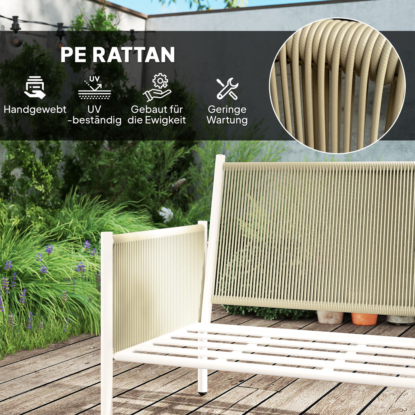 Outsunny Gartenmöbel Set från Polyrattan Lounge-Set mit 2er Sofa Sessel Glastisch Kissen 4 Personen Braun+Grau