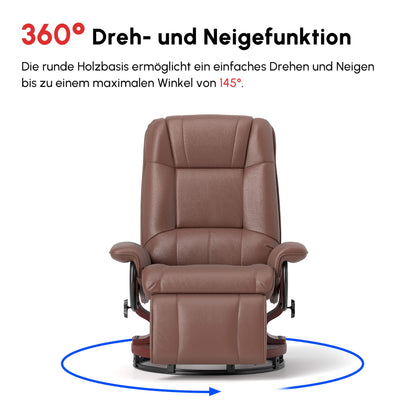 HOMCOM Relaxsessel, 145° neigbar, verstellbare Fußstütze, Kunstleder, 360° drehbar, bis 120 kg, Braun