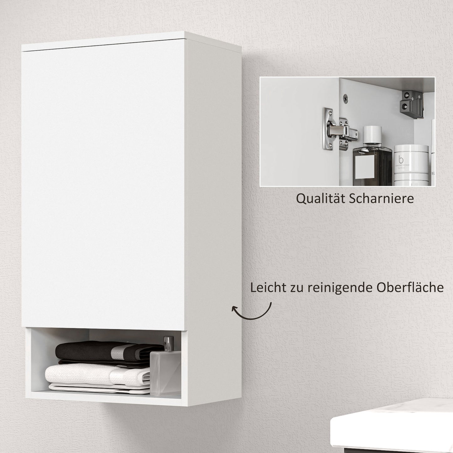 HOMCOM Wandmontierter Badezimmerschrank, Wandschrank für Badezimmer mit verstellbaren Ablagen, offenem Fach, Holz, Weiß